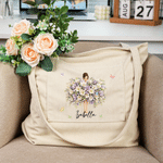 Personalizzato Cartoon nascita Flower Girl Grande Tote Bag in velluto a coste con nome Compleanno Damigella d'onore Proposta regalo per le donne Ragazze