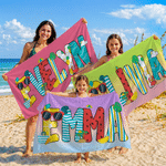 Personalisierte bunte Doodle Letter saugfähigen Strand Handtuch und Tasche mit Namen täglichen Gebrauch Strand Party Geschenk für Frau Mädchen