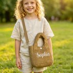 Borsa a tracolla in velluto a coste con nome ricamato personalizzato Regalo di compleanno per la scuola per bambini e bambine