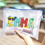 Personalisierte Sommer Thema Doodle Name Transparent Mesh Strandtasche Reisen Wesentliche Geburtstag Geschenk für Frauen Freunde