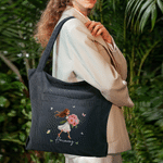 Personalizzato Cartoon nascita Flower Girl Grande Tote Bag in velluto a coste con nome Compleanno Damigella d'onore Proposta regalo per le donne Ragazze