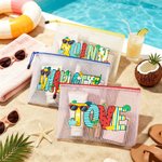 Personalisierte Sommer Thema Doodle Name Transparent Mesh Strandtasche Reisen Wesentliche Geburtstag Geschenk für Frauen Freunde
