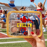 Personalized Multicolor Cheerleader Silhouette Clear Makeup Bag with Name Cheer Camp Team Gift for Cheerleader Cheer Team Friend