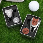 Elementi personalizzati per il golf Strumento per la riparazione delle scanalature Set di clip magnetiche per cappelli con iniziali del nome e custodia Regalo di compleanno per il giorno del gioco per