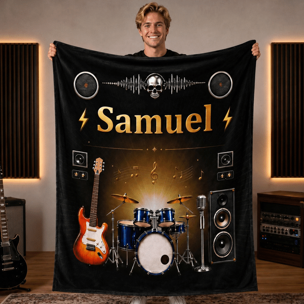Acogedora manta personalizada con nombre Guitarra eléctrica Uso diario Decoración del hogar Regalo de fiesta para músico Amante de la música
