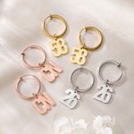 Personalised Initial and Number Ear Clips Minimalist Jewellery Daily Use Anniversary Birthday Gift for Her