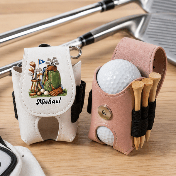Personalisierte Multicolor Golf Elemente PU Leder Golfball Tasche mit Namen und Golf Tee Geburtstag Vatertag Geschenk für Golf-Enthusiasten