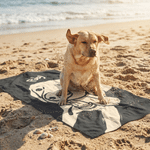 Personalizzato Doodle Art Pet Portrait Asciugamano da spiaggia sovradimensionato e morbido ad asciugatura rapida con nome Compleanno Regalo di viaggio estivo per i proprietari di animali domestici