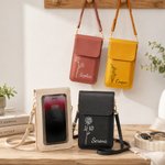 Henkilökohtainen Line Art Style Birth Flower PU Nahka Crossbody laukku nimi ja kosketusnäytön ikkuna Travel Päivittäinen käyttö Syntymäpäivä lahja naisille