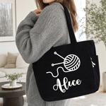 Crochet personnalisé Sac fourre-tout en velours côtelé de grande capacité avec nom Voyage Cadeau d'anniversaire essentiel pour les passionnés de tricot