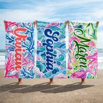 Toalla de Playa Personalizada con Nombre Floral Suave de Secado Rápido Fiesta en la Playa Regalo de Viaje en Verano para Mujer Niña