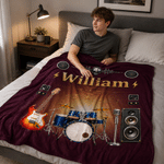 Acogedora manta personalizada con nombre Guitarra eléctrica Uso diario Decoración del hogar Regalo de fiesta para músico Amante de la música