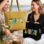 Personalized Summer Beach Doodle Letter Large Capacity Corduroy Tote Bag with Name Daily Use Travel Essential Birthday Gift for Women
