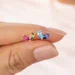 Personalized Symmetrical Heart Birthstone Sterling Silver Stud Earrings Minimalist Jewelry Birthday Anniversary Gift for Women