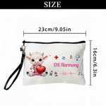 Personalised Cute Highland Cow Durable Makeup Bag Large Tote Bag with Text Nurses Day Birthday Gift for Nurse Doctor Student