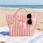 Diseño personalizado a rayas Bolsa de playa impermeable de gran capacidad con nombre bordado Uso en la piscina Regalo de despedida de soltera para chicas Mujeres