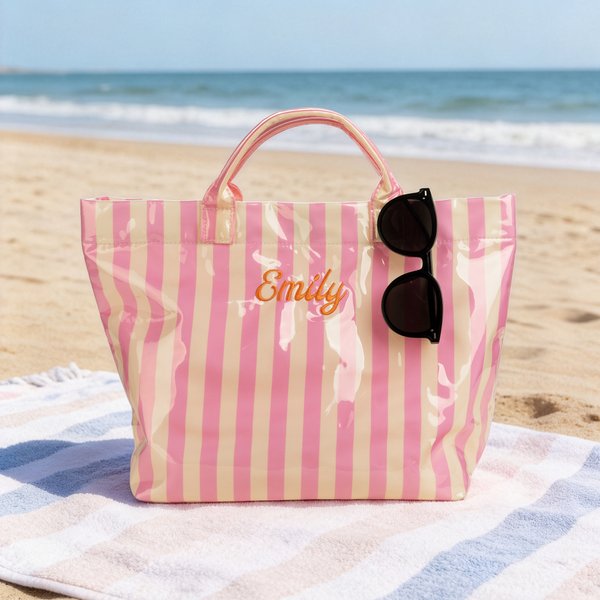 Personalised Striped Design Waterproof Large Capacity Beach Tote Bag with Embroidered Name Beach Pool Use Bachelorette Party Gift for Girls Women