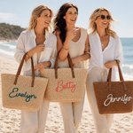 Personalised Large Capacity Crochet Raffia Tote Bag with Name Daily Use Birthday Gift for Woman Best Friend Colleague
