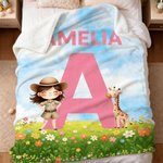 Gepersonaliseerd Cartoon Safari Kid Wilde dieren initiaal zacht deken met naam kamer decor verjaardag kinderdag cadeau voor Kid Dochter Zoon