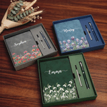 Personalized Multicolor Birth Flower PU Leather A5 Notebook and Pen Set with Name Anniversary Birthday Father's Day Gift for Mother Father