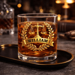 Personalisierte Waage der Gerechtigkeit Balance 10 oz Whiskey Glas mit Namen Geburtstag Graduierung Geschenk für Juristen Jurastudenten