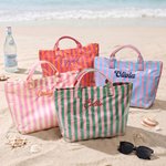 Diseño personalizado a rayas Bolsa de playa impermeable de gran capacidad con nombre bordado Uso en la piscina Regalo de despedida de soltera para chicas Mujeres