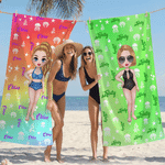 Personalized Colourful Gradient Cartoon Character Oversized Quick Dry Magnetic Beach Towel with Name Summer Vacation Gift for Family