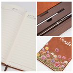 Personalized Multicolor Birth Flower PU Leather A5 Notebook and Pen Set with Name Anniversary Birthday Father's Day Gift for Mother Father