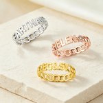 Personalized Heart Star Sterling Silver Ring with Name Dainty Jewelry Anniversary Birthday Gift for Mother Woman