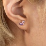 Personalized Symmetrical Heart Birthstone Sterling Silver Stud Earrings Minimalist Jewelry Birthday Anniversary Gift for Women