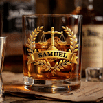 Personalisierte Waage der Gerechtigkeit Balance 10 oz Whiskey Glas mit Namen Geburtstag Graduierung Geschenk für Juristen Jurastudenten