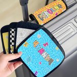 Personalised Retro Graffiti Checkerboard Polka Dots Luggage Handle Wrap with Name Set of 2 Travel Accessories Birthday Gift for Family Friends