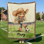 Gepersonaliseerd Cartoon Voetbal Cowboy Cowgirl Tassel Zacht Werpdeken met Naam Home Decor Verjaardagscadeau voor kinderen Voetbal Cowboy Liefhebbers