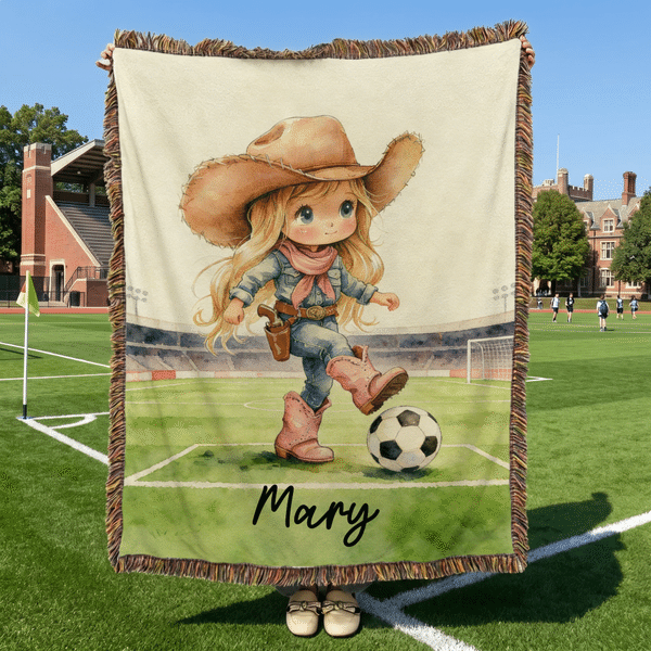 Gepersonaliseerd Cartoon Voetbal Cowboy Cowgirl Tassel Zacht Werpdeken met Naam Home Decor Verjaardagscadeau voor kinderen Voetbal Cowboy Liefhebbers