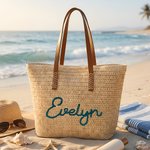 Personalised Large Capacity Crochet Raffia Tote Bag with Name Daily Use Birthday Gift for Woman Best Friend Colleague