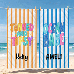 Asciugamano da spiaggia personalizzato a righe ad asciugatura rapida con nome Regalo di compleanno estivo per famiglia e bambini