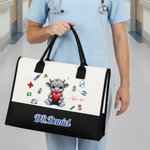 Personalised Cute Highland Cow Durable Makeup Bag Large Tote Bag with Text Nurses Day Birthday Gift for Nurse Doctor Student
