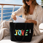 Personalized Summer Beach Doodle Letter Large Capacity Corduroy Tote Bag with Name Daily Use Travel Essential Birthday Gift for Women