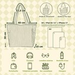Sac en velours côtelé personnalisé avec nom et fleur de naissance - Sac de grande capacité - Cadeau anniversaire travail pour les femmes
