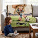 Personalized Cartoon Soccer Cowboy Cowgirl Tassel Soft Throw Blanket with Name Home Decor Birthday Gift for Kids Soccer Cowboy Lovers
