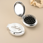 Peigne à cheveux de poche pliable personnalisé avec miroir et nom Mariage Anniversaire Cadeau de voyage pour femmes Demoiselles d'honneur Filles d'honneur