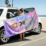 Personalized Colourful Gradient Cartoon Character Oversized Quick Dry Magnetic Beach Towel with Name Summer Vacation Gift for Family