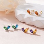 Personalized Symmetrical Heart Birthstone Sterling Silver Stud Earrings Minimalist Jewelry Birthday Anniversary Gift for Women