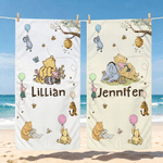 Personalized Classic Winnie the Pooh Quick Dry Microfiber Beach Towel with Name Travel Pool Use Birthday Summer Vacation Gift for Kids Family