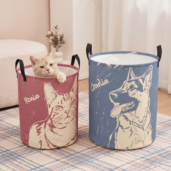 Panier à linge imperméable personnalisé avec photo d'animal de compagnie Portrait dessiné à la main Gribouille Cadeau d'anniversaire pour les amoureux de leur animal de compagnie