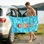 Personalized Colourful Gradient Cartoon Character Oversized Quick Dry Magnetic Beach Towel with Name Summer Vacation Gift for Family