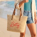 Personalised Large Capacity Crochet Raffia Tote Bag with Name Daily Use Birthday Gift for Woman Best Friend Colleague