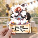 Gepersonaliseerde Cartoon Afgestudeerd Meisje Waterdichte Stickers met Naam en Jaar Gunst Etiket Viering Afstudeerfeest Decor voor 2026 Afgestudeerden