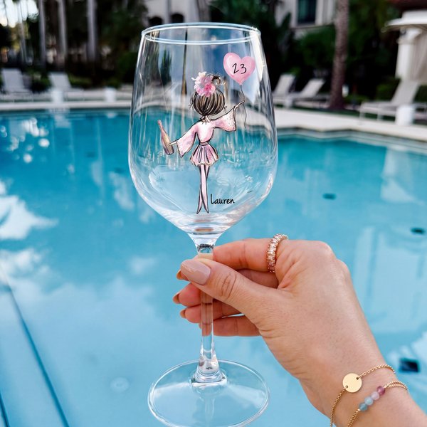 Personalised Romantic Female Character Wine Glass with Name and Age Birthday Anniversary Gift for Women Girls