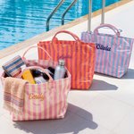Diseño personalizado a rayas Bolsa de playa impermeable de gran capacidad con nombre bordado Uso en la piscina Regalo de despedida de soltera para chicas Mujeres